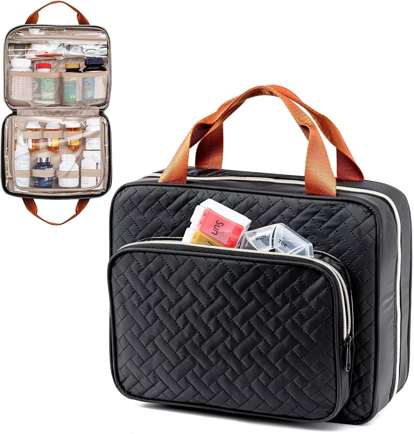 BAGSFY Medicine Bag for Traveling, Pill Bottle Organizer and Storage, Home Medication Bag, Vitamin Bottle Carrying Case Large Purple (Comes with Weekly Pill Organizer)
