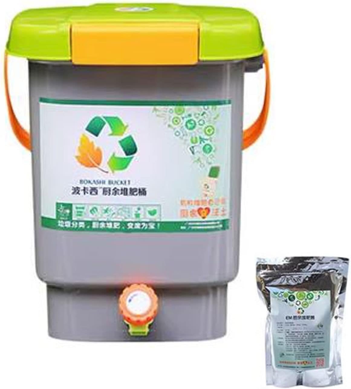 Indoor Bokashi Composting System,Kitchen Compost Buckets with Faucet,Air Tight Seal Lid,l Way to Collect All Your Organic Waste -15L /4 Gallons Bucket + 500g/1.1lbs Compost Accelerator