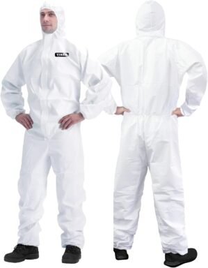 Hazmat Suit Disposable Coverall | Full Body Painters Suit in 7 Sizes with Multiple Specifications for Men & Women – Large, White, 1