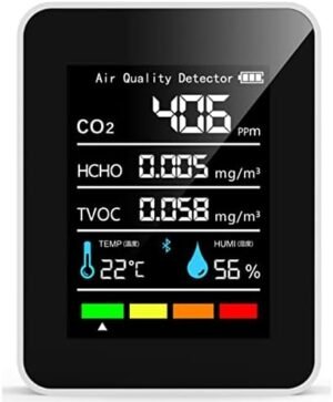 Air Quality Monitor Portable CO2 Detector Professional Carbon Dioxide HCHO TVOC Temp Humi Air Quality Monitor for Home, Travel Camp, Grew Room