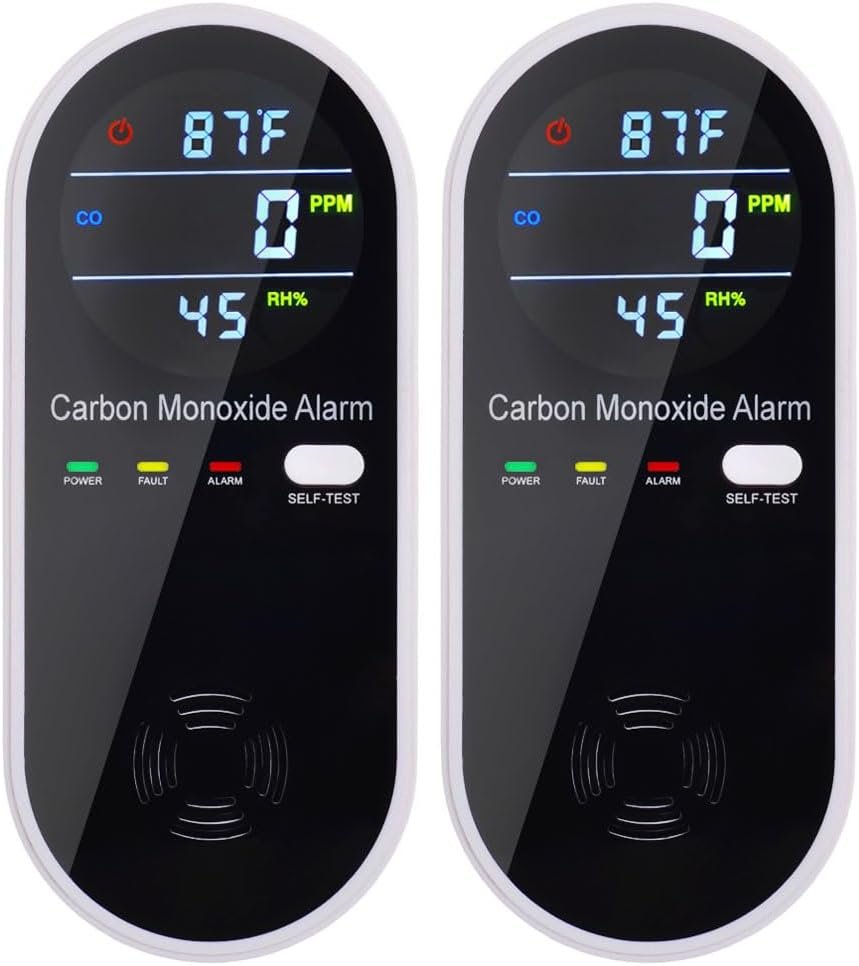 3-in-1 Carbon Monoxide Detectors Plug in Wall, Portable Carbon Monoxide Detector for Travel, CO Gas Meter Temperature Humidity Sensor Built-in with LCD Display Voice Light Warning