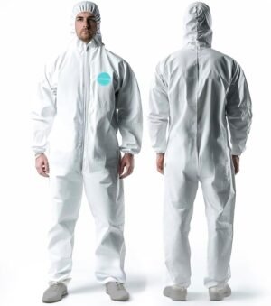 Hazmat Suits, Heavy Duty Full Body Disposable Paint Suits, Coveralls with Hood, Elastic Wrists & Ankles, 8 Sizes