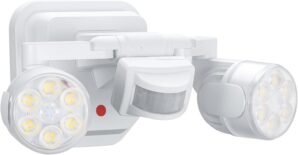 OREiN Motion Sensor Outdoor Lights, 450° Superwide Adjustment Dimmable Dusk to Dawn Flood Lights Outdoor, 5000K/12W (150W Equiv) Motion Lights for Outside LED Security Lights IP65, White (Hardwired)