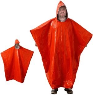 Plus Size Emergency Poncho, Mylar Poncho with Hood, Mylar Emergency Blanket in Camping, Hiking, and Outdoor Activities