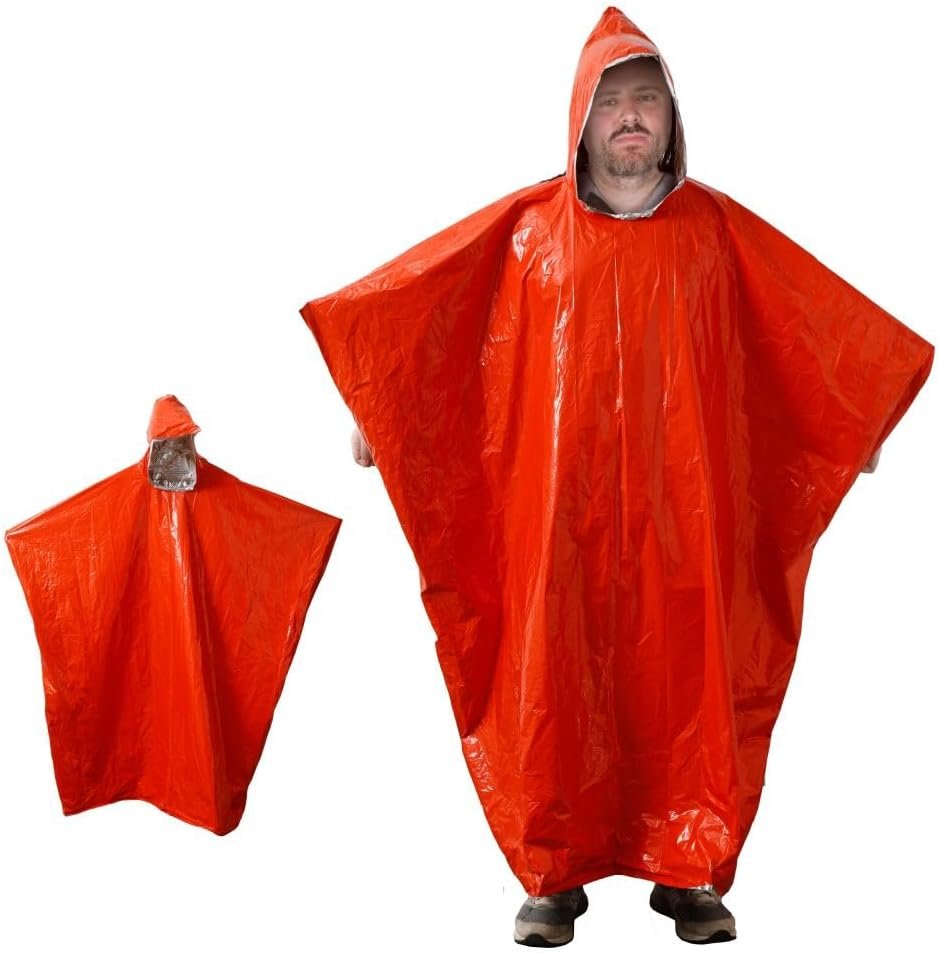 Plus Size Emergency Poncho, Mylar Poncho with Hood, Mylar Emergency Blanket in Camping, Hiking, and Outdoor Activities