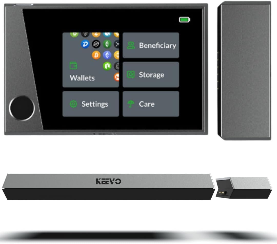 Keevo Model 1 Crypto Wallet (Cold Storage, Hardware Ledger) - Secure, Safe & Trusted Cryptocurrency Wallet & Ledger for Bitcoin (BTC), Ethereum (ETHER), NFT and Digital Assets