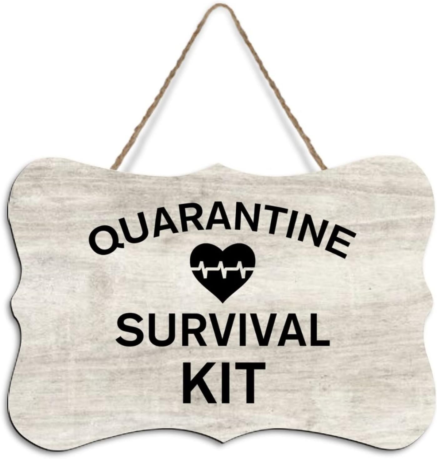 Quarantine Survival Kit Home Decor Door Sign Modern Wall Plaque Art for Kitchen Dining Room Home with Hanging Rope 8"x10"