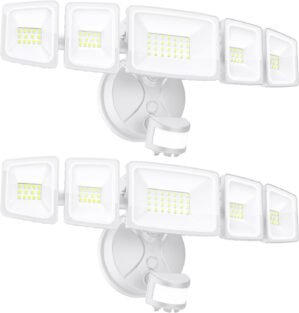 Onforu 5 Heads 55W LED Security Lights Motion Sensor Outdoor, 360° Wide Angle Illumination, 5000LM Flood Light, 6500K, IP65 Waterproof, Hardwired Wall Light for Garage, Yard, Porch, Entryway (White)