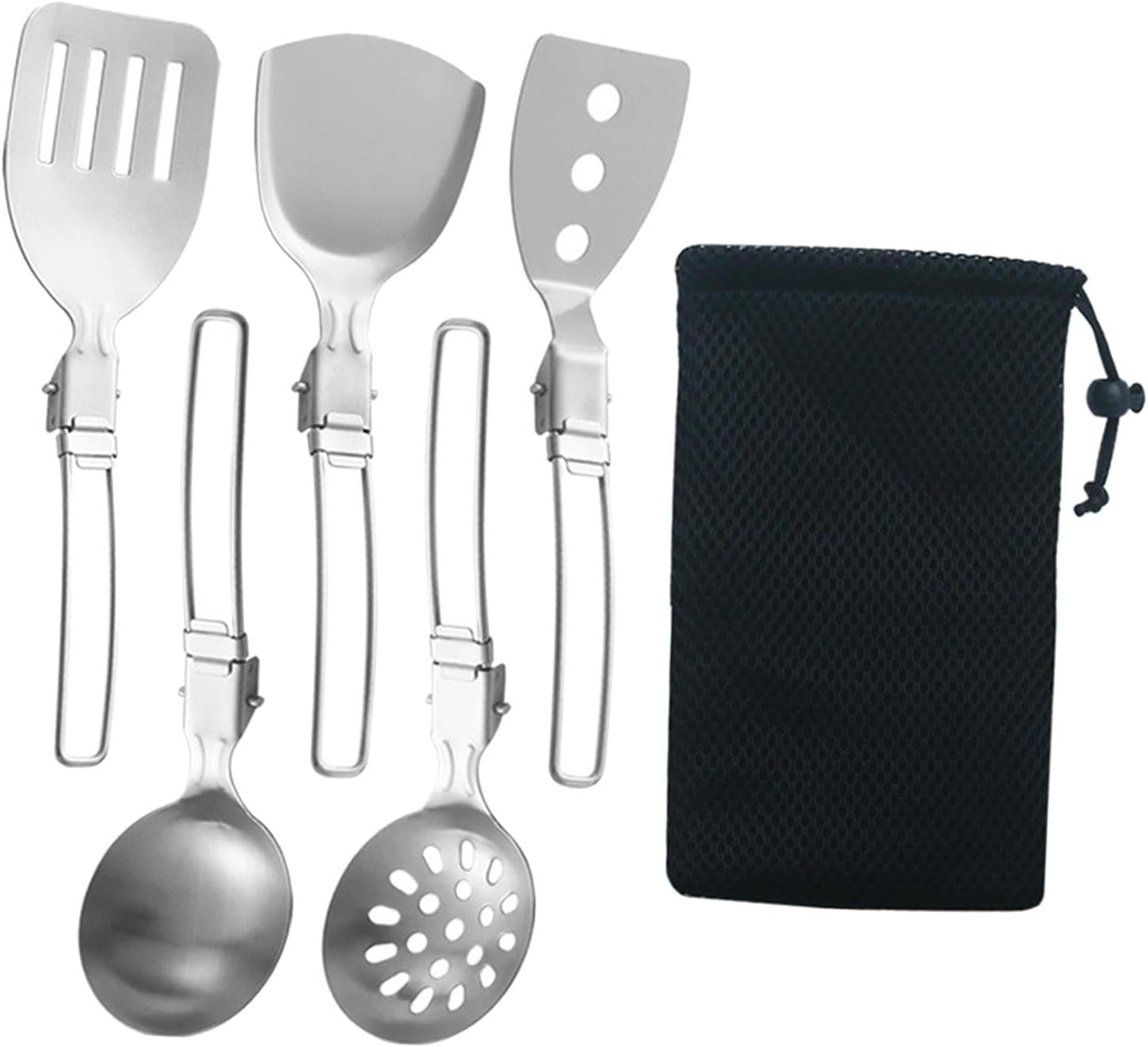 Esquirla 6Pcs Camp Cooking Utensil Set,Outdoor Kitchen Gear, Foldable Cooking Organizer Metal Camping Kitchen Utensil Set, Cookware Kit for Camp RV, BBQ