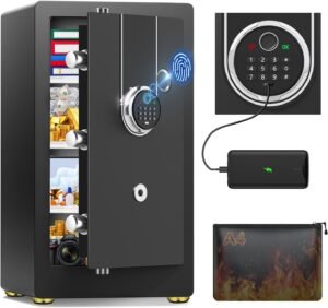 3.5 Cuft Biometric Fireproof Safe Box For Home, Heavy Duty Home Safe Fireproof Waterproof, Large Document Safes With Keypad, Anti-Theft Dual Alert, Mute Mode, Digital Security Safes For Jewelry Money