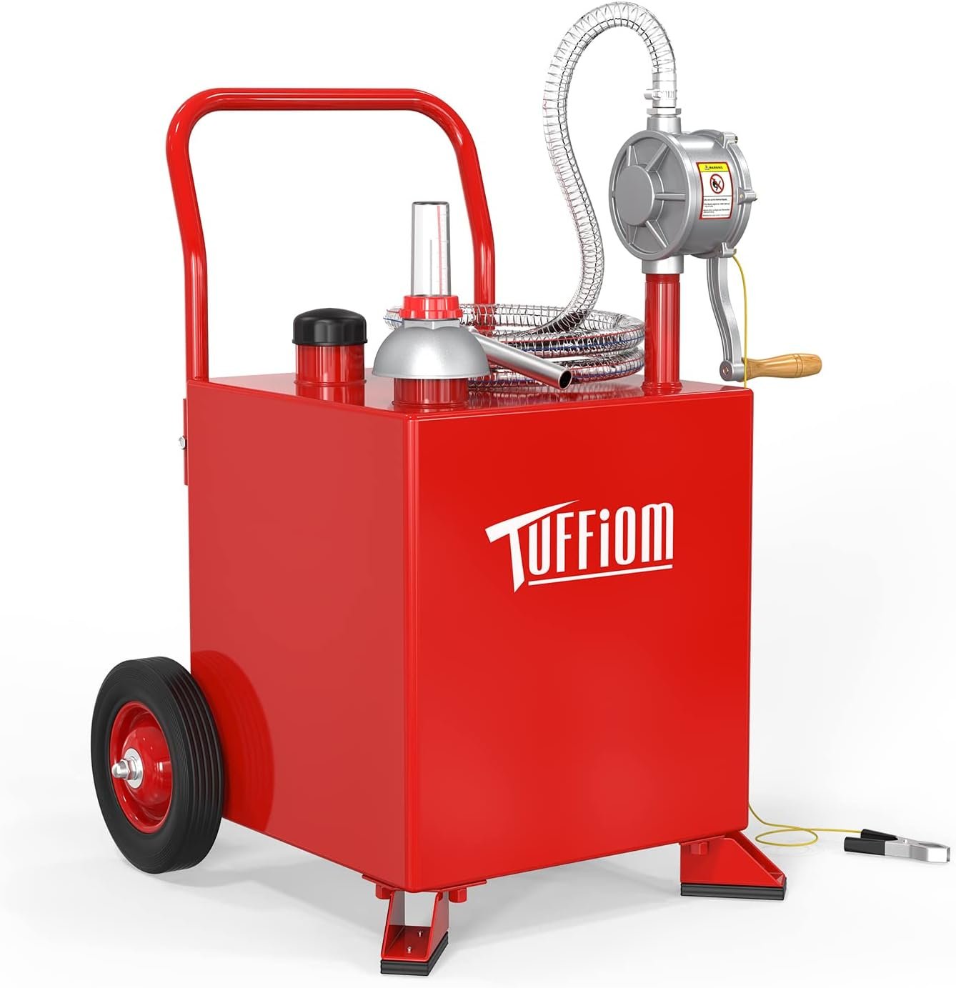 TUFFIOM 15 Gallon Portable Fuel Caddy on Wheels, 8.9ft Hose Gas Transfer with Reversible Rotary Hand Siphon Pump, Gasoline Diesel Fuel Storage Container for Boat,ATV,Car, Red