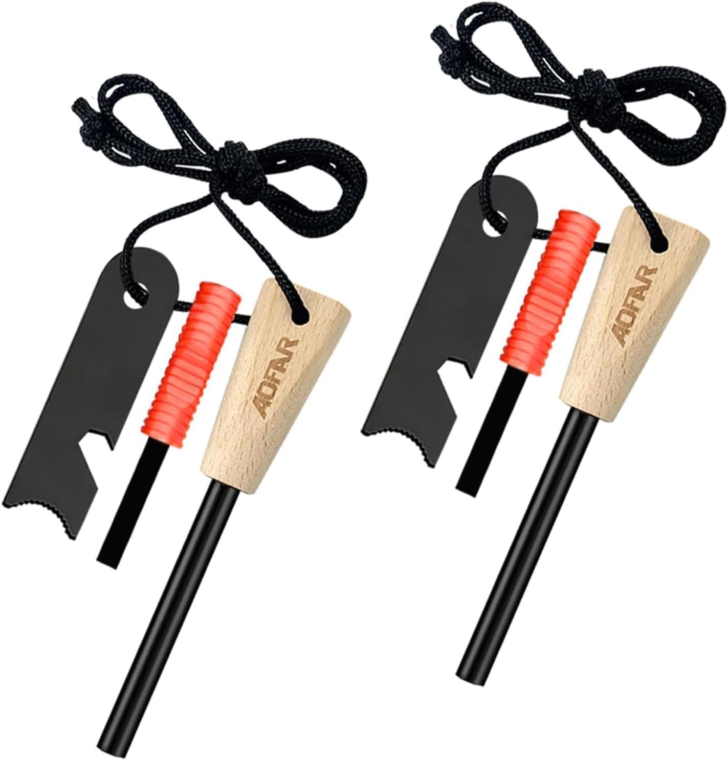 AOFAR Fire Starter, AF-382 Ferrocerium (Ferro) Rods, Fire Starter Kit with Two Multi-Tool Fire Strikers, Paracord Lanyard for Camping, Hiking, Emergency Rescue