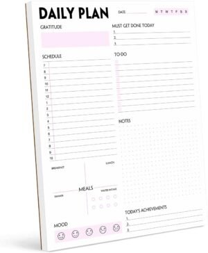 Daily Planner Notepad – Tear-Off Daily Planning Pad, Organizer with To Do Lists, Schedule, Appointment, Productivity Tracker, 50 Undated Sheets, 8.5 x 11 in