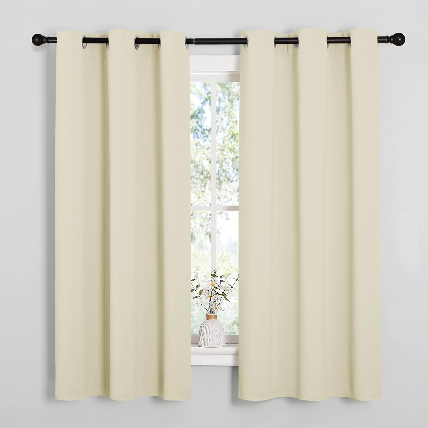 NICETOWN Kitchen Curtains for Decoration, Thermal Insulated Grommet Room Darkening Draperies/Panels for Laundry (Beige, 2 Panels, W42 x L63 inches)