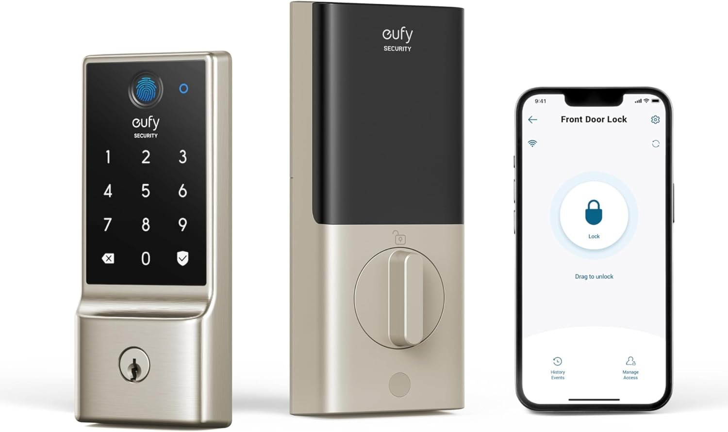 eufy Security Smart Lock C220, Fingerprint Keyless Entry Door Lock, Built-in Wi-Fi, App Remote Control, Front Door Smart Deadbolt, IP53 Waterproof, 8-Months Battery, Nickel