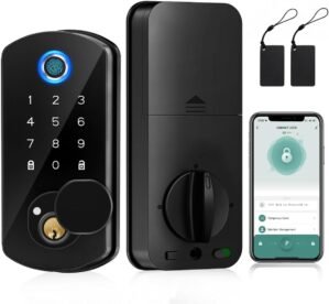 Fingerprint Door Lock, Smart Locks Deadbolt for Front Door, Keyless Entry Door Lock with Bluetooth App Control, Electronic Touchscreen Keypad, Biometric Door Knob for Bedroom, Home, Office