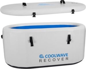 COOLWAVE XXL Cold Plunge Tub, Compatible with Water Chiller, Portable Inflatable Ice Bath Tub for Athlete Recovery after Training, with Insulated Lid, Pump, Carry Bag, Recovery Pro, 59″ x 34″ x 30″