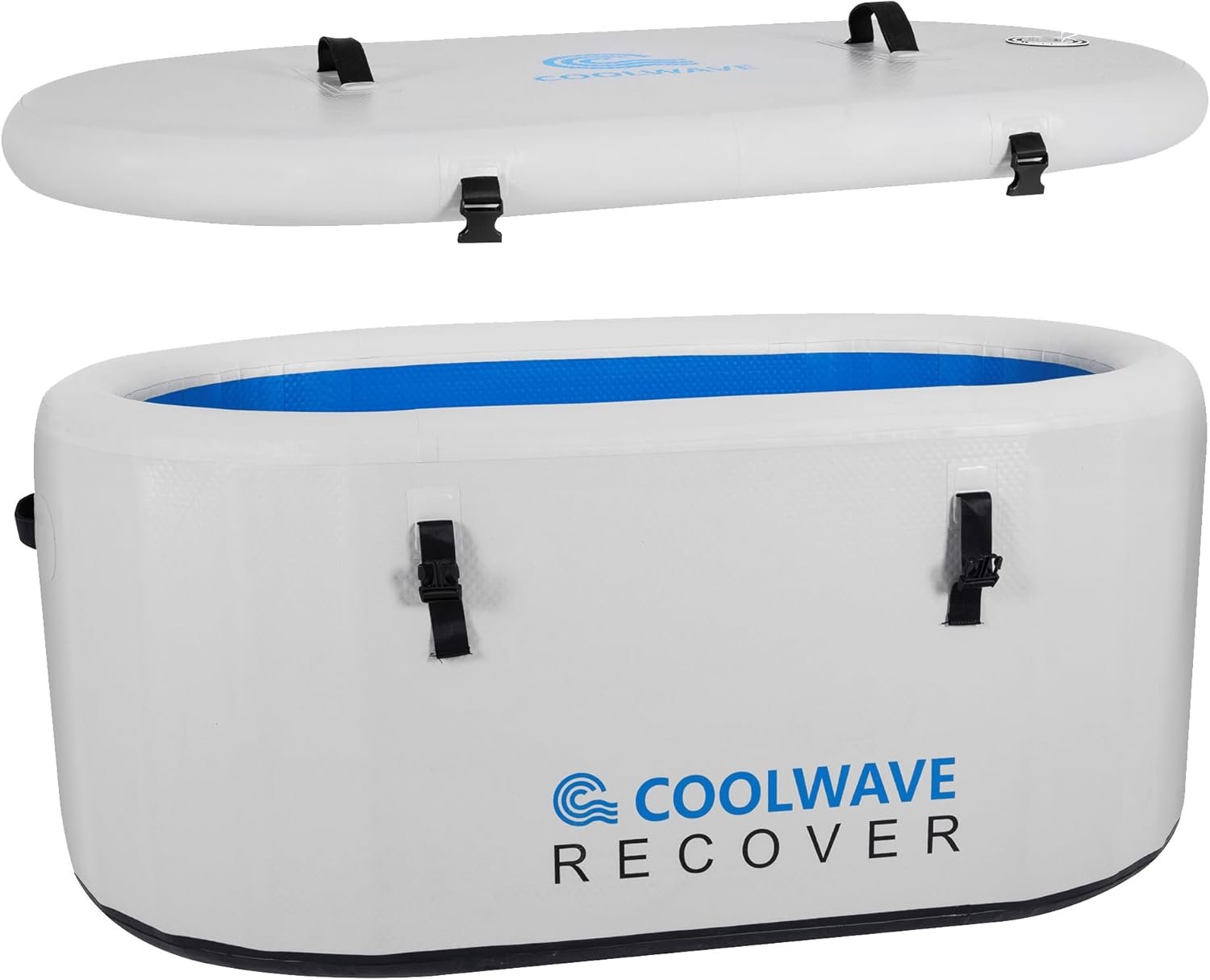 COOLWAVE XXL Cold Plunge Tub, Compatible with Water Chiller, Portable Inflatable Ice Bath Tub for Athlete Recovery after Training, with Insulated Lid, Pump, Carry Bag, Recovery Pro, 59" x 34" x 30"