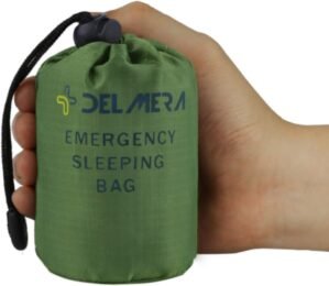 Delmera Emergency Sleeping Bag, Lightweight Survival Sleeping Bags Waterproof Thermal Emergency Blanket, Bivy Sack Survival Gear for Outdoor Adventure, Camping, Hiking, Orange, Green