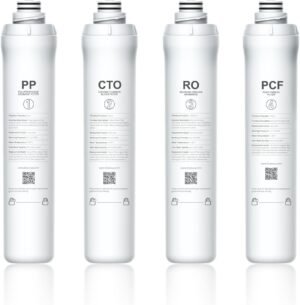 Bluevua RO100ROPOT 4-Pack Replacement Filter Set, Pack of 4 Filters: 1 PP, 1 CTO, 1 RO, 1 PCF