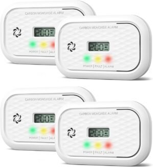Carbon Monoxide Detectors, 10 Years Sensor Life Carbon Monoxide Alarm with LCD Display & LED Lights, Replaceable Battery CO Detector Alarm, Test Button, 85 dB for Home,Office, ZA326, 4Packs