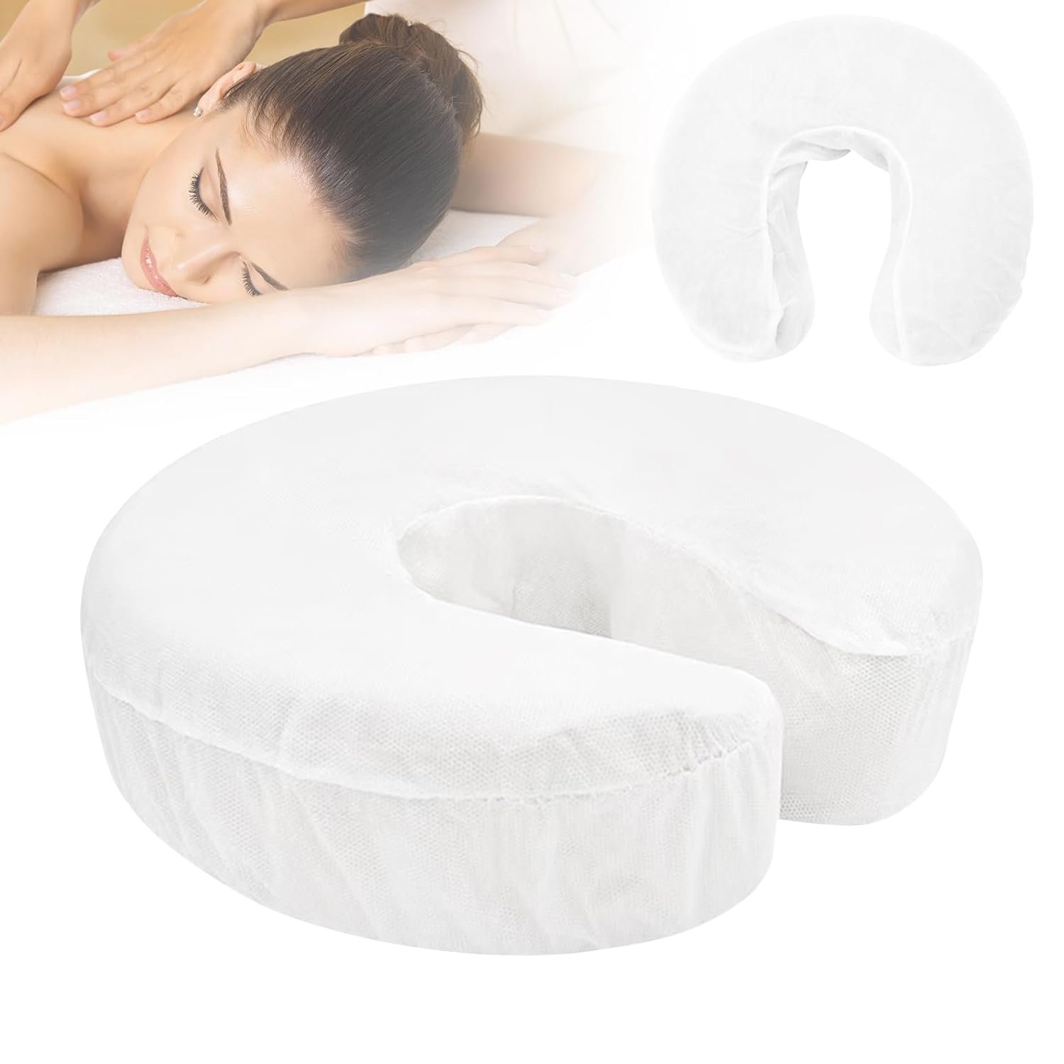 50Pcs Disposable Fitted Face Cradle Covers Non-woven Soft Massage Face Covers Headrest Pillow Spa Salon Bed Table Covers U-shaped Universal Size Pillowcase,White