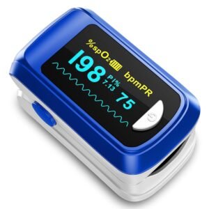Pulse Oximeter Fingertip Oxygen Monitor Fingertip Pulse Ox Heart Rate and SpO2 Finger Pulse Oximeter for SpO2/Heart Rate/Perfusion Index Blood Oxygen Saturation Monitor with Battery Lanyard (Blue)