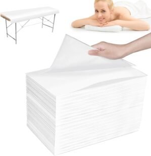 100PCS Disposable Bed Sheets 31.5″ x 71″, Non-Woven Fabric Massage Table and Spa Bed Covers, Breathable and Durable for Ultimate Hygiene and Comfort in Massage, Tattoo, and Spa Treatments (White)