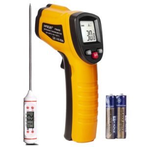Long Probe Thermometer Included, Infrared Thermometer Cooking Digital Temperature Gun with Self Calibration -58~752℉(-50~400℃), Non-Contact Laser Temp Gun with Backlit (NOT for Human), Max Min Measure