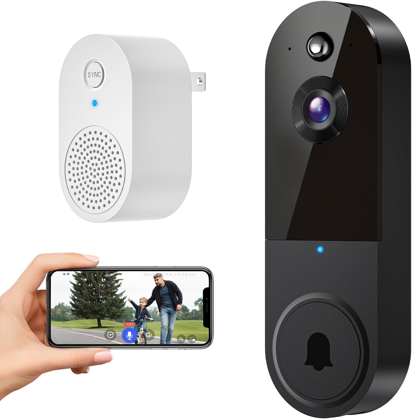 1080P Wireless Video Doorbell Camera with Chime Ringer, Night Vision, Cloud Storage, 2.4GHz Wi-Fi, Smart AI Human Detection, 2-Way Talk, Real-Time Alert, Battery Powered for Home Security (Black)