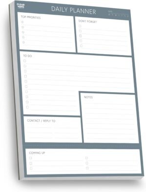 Daily Planner Notepad by Clear Mind Concepts – 100 Tear-Off Sheets, Undated To-Do List Pad, Thick 120gsm Paper for Productivity & Task Organization – Desk Planner for Home, Work & Office (5.6” x 8.3”)