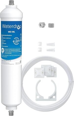 Waterdrop Inline Water Filter for Refrigerator and Ice Maker, NSF Certified High Capacity Drinking Water Filtration System with Direct Connect Fittings, Reduces Chlorine, PFAS/PFOA/PFOS