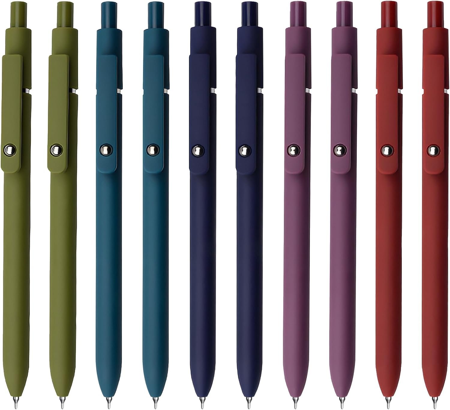 UIXJODO Gel Pens, 10 Pcs 0.5mm Black Ink Pens Fine Point Smooth Writing Pens with Silicone Grip, High-End Series Metal Clip Retractable Pens for Journaling Note Taking (10 Pcs Vintage)