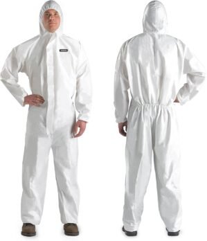 Hazmat Suit Disposable Coverall | Heavy Duty Full Body Paint Coverall & Suit in 7 Sizes with Multiple Specifications for Men & Women With Hood – Breathable & Water Resistant – X-Large, White, 2