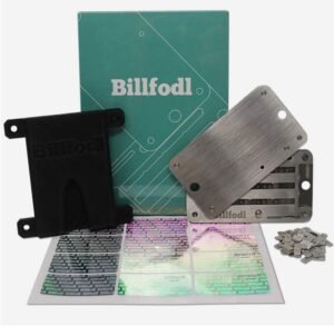 The HODL Bundle by BillFodl (1 Main Unit, 1 Set Tamper-Proof Stickers, 1 Fodl Hodler) | Bitcoin, Ethereum & Crypto Wallet – Hardware Wallet Backup for Ledger Nano S, Trezor & KeepKey
