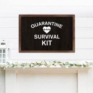 Quote Wood Framed Sign Quarantine Survival Kit Modern Farmhouse Sign with Wood Frame Scripture Farmhouse Entryway Wood Sign for Kitchen Office Living Room Home Decoration 8″x12″