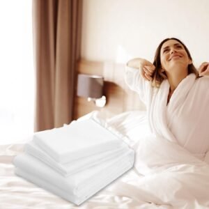 SANSHENG Disposable Travel Set, 2PCS Disposable Bed Linens for Queen Size Bed, 2 Sheets, 2 Duvet Covers, 4 Pillowcases, 4 Towels, Non-woven Fabric, 26 Count