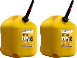 Midwest Can Company 8610 EPA and CARB Compliant 5 Gallon Diesel Can Fuel Container with Flame Shield Safety System and Auto Shut Off (2 Pack)