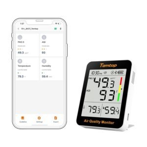 Temtop Smart Air Quality Monitor – Indoor Air Quality Meter with PM2.5, AQI, Temperature, and Humidity Detector for Home, Office, or School, App Connectivity, 60-Day Battery Life