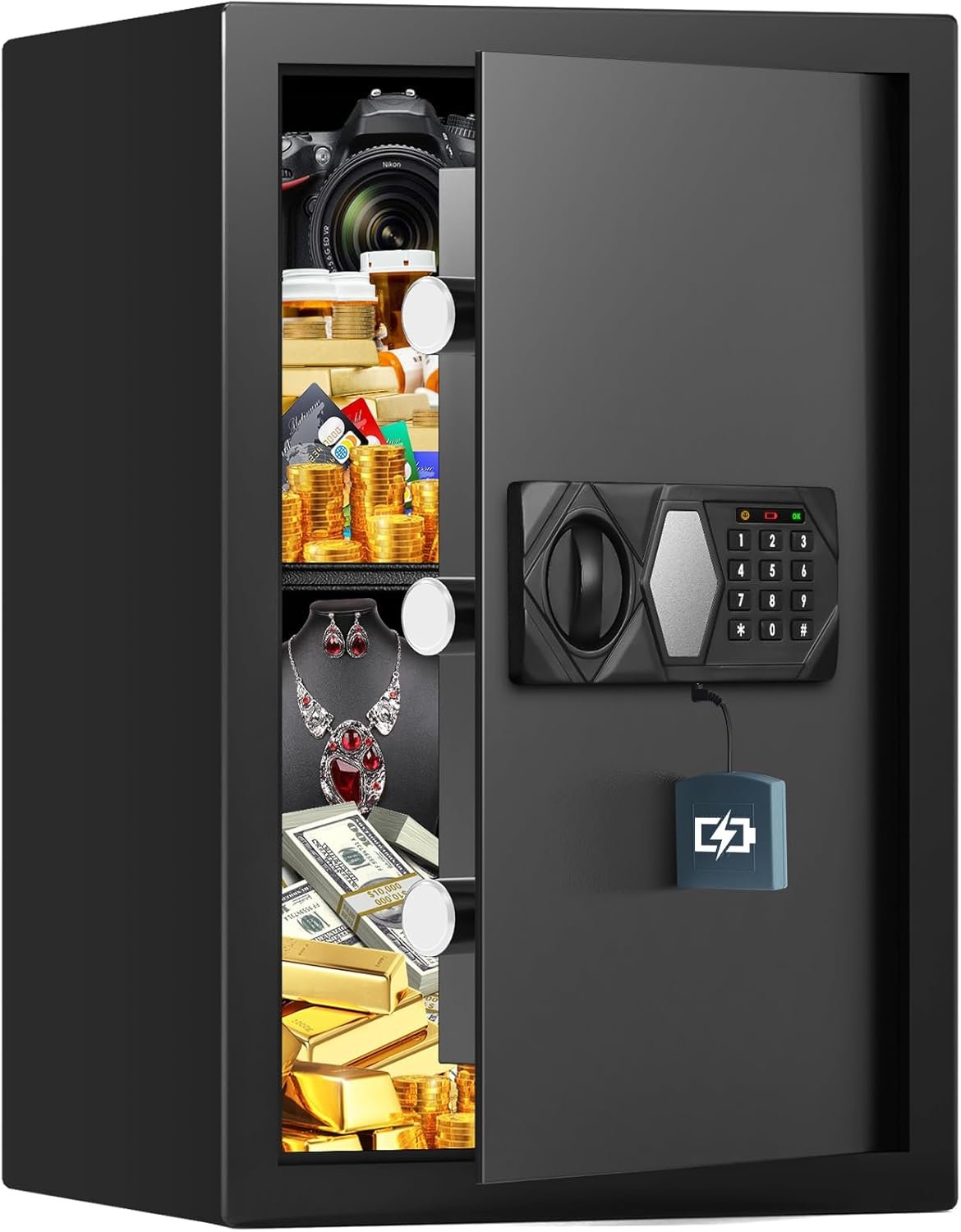 3.2 Cub Large Fireproof Safe for Home Use, Digital Security Home Safes Water and Fireproof with Backup Keys and Alarm System, Anti-Theft Fire Proof Safe Box for Home Office