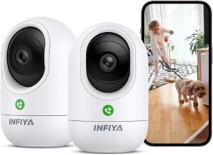 2K Security Camera Indoor-360 Pet Camera with Phone App and One-Tap Call, Elderly/Dog/Cat/Baby/Nanny, Motion Alert, Intelligent Tracking, 2.4GHz WiFi Only, Work with Alexa/Google Home, K7 2Pack