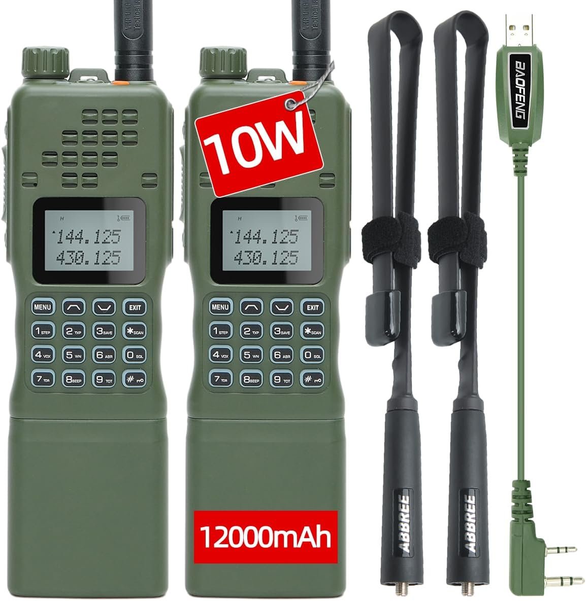 Baofeng Radio AR-152 Ham Radio Handheld 10W Long Range Rechargeable Military Grade Two Way Radio with Tactical Antenna and Programming Cable walkie talkies Full Set(2 Pack)