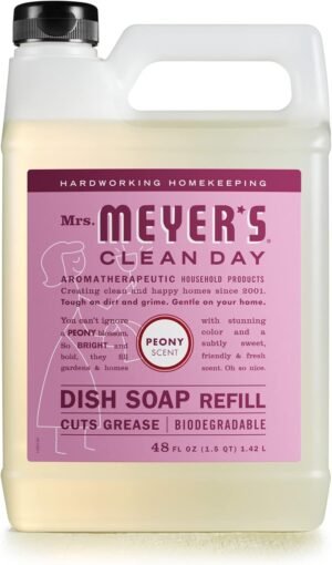 MRS. MEYER’S CLEAN DAY Liquid Dish Soap Refill, Biodegradable Formula, Peony, 48 fl. oz