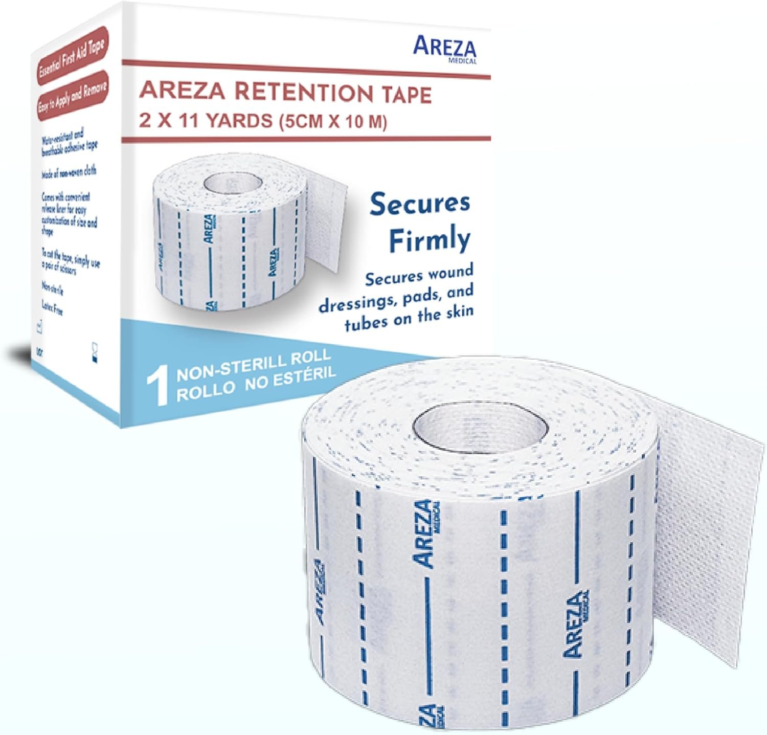 Areza Medical Surgical Tape - Cut with Scissors - Retention Tape - Securing Wound Dressings & Medical Catheters, Tubes, Lines, & Devices - 2" x 11 Yards, One Roll - FSA/HSA Approved