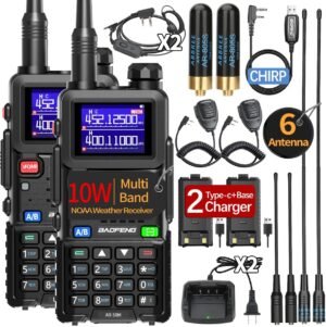 BAOFENG 5RM Ham Radio 10W Long Range Handheld NOAA Weather Receiver 2500mAh Battery Rechargeable Walkie Talkies with Programming Cable,Speaker Mic,Type-C Charging,2 Pack