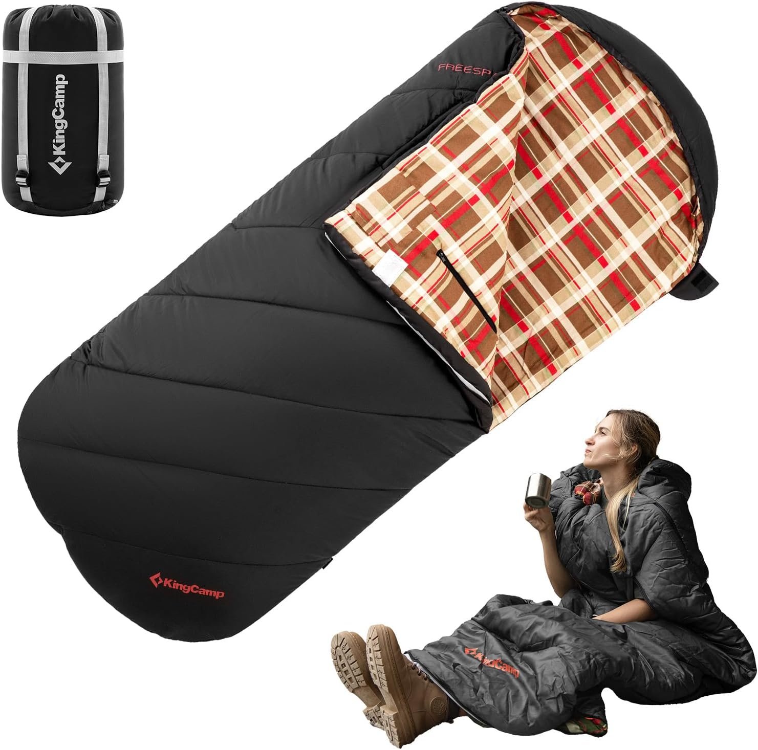 KingCamp Sleeping Bag for Adults, Extra Wide Flannel Sleeping Bag for Camping Backpacking, Warm & Cold Weather, Big and Tall, Lightweight, XL Size
