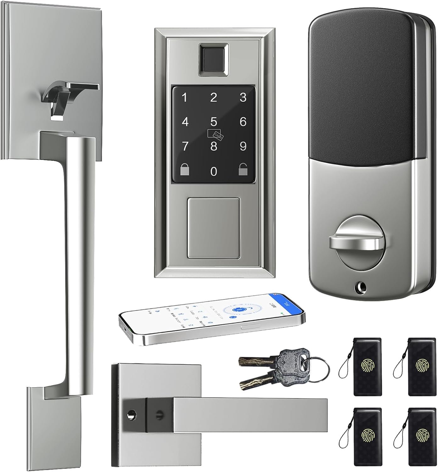 Smart Locks for Front Door with Lever Handle Set, Keyless Entry Door Lock, Fingerprint & App Control, Touchscreen Keypad Deadbolt, Auto Lock, Satin Nickel