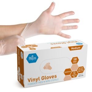 Med PRIDE Vinyl Gloves| Medium Box of 100| 4.3 mil Thick, Powder-Free, Non-Sterile, Heavy Duty Disposable Gloves| Professional Grade for Healthcare, Medical, Food Handling, and More
