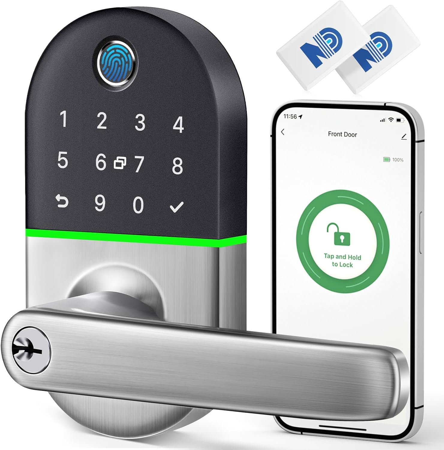 Smart Keypad Door Lock with Handle: NICE DIGI Keyless Entry Electronic Lock for Front Door, Biometric Lock with Fingerprint, Easy Installation (Silver)