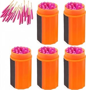 Waterproof Matches Survival Kit, Stormproof Matches with Case, 20pcs Fire Starter, Emergencys Fire Starter Matches for Hiking Camping Outdoor Survival (100pcs), 5Pcs